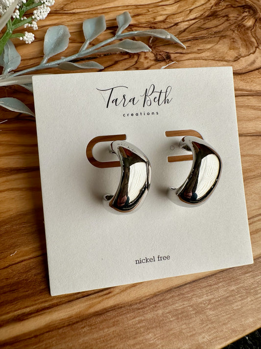 Silver Bubble Hoop with modern bubble design, silver coloring, secure stud closure, and nickel-free for sensitive ears