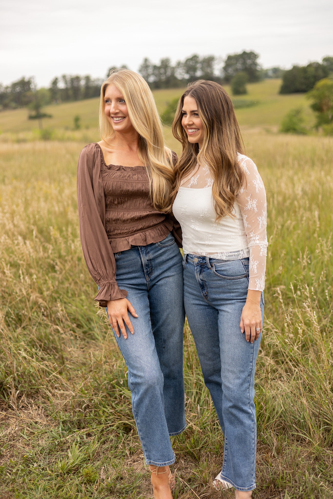 friend photo both wearing medium wash straight leg jeans