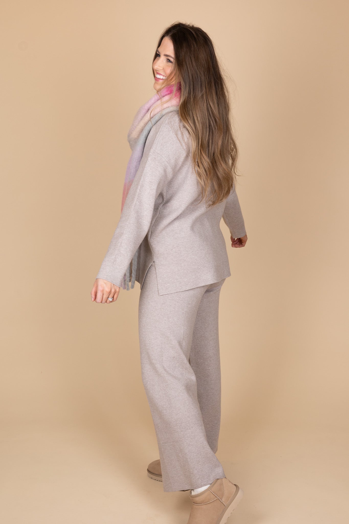 back view of “Clara Comfort Set – a soft, breathable two-piece lounge set with a relaxed fit for effortless style and comfort.”