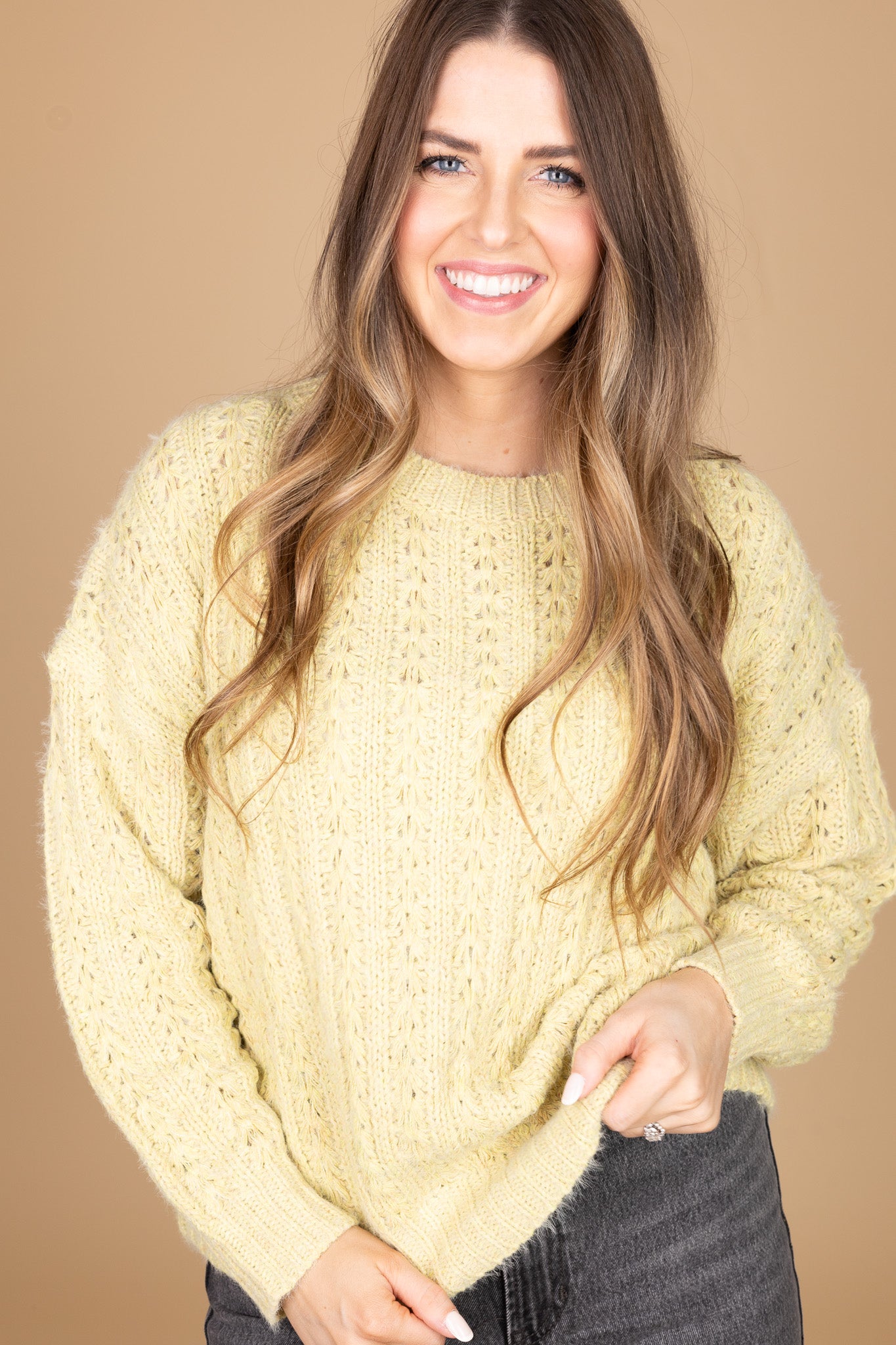 “Maisey Detailed Knit Sweater – a soft and cozy sweater with intricate stitching and a relaxed fit for effortless style.”