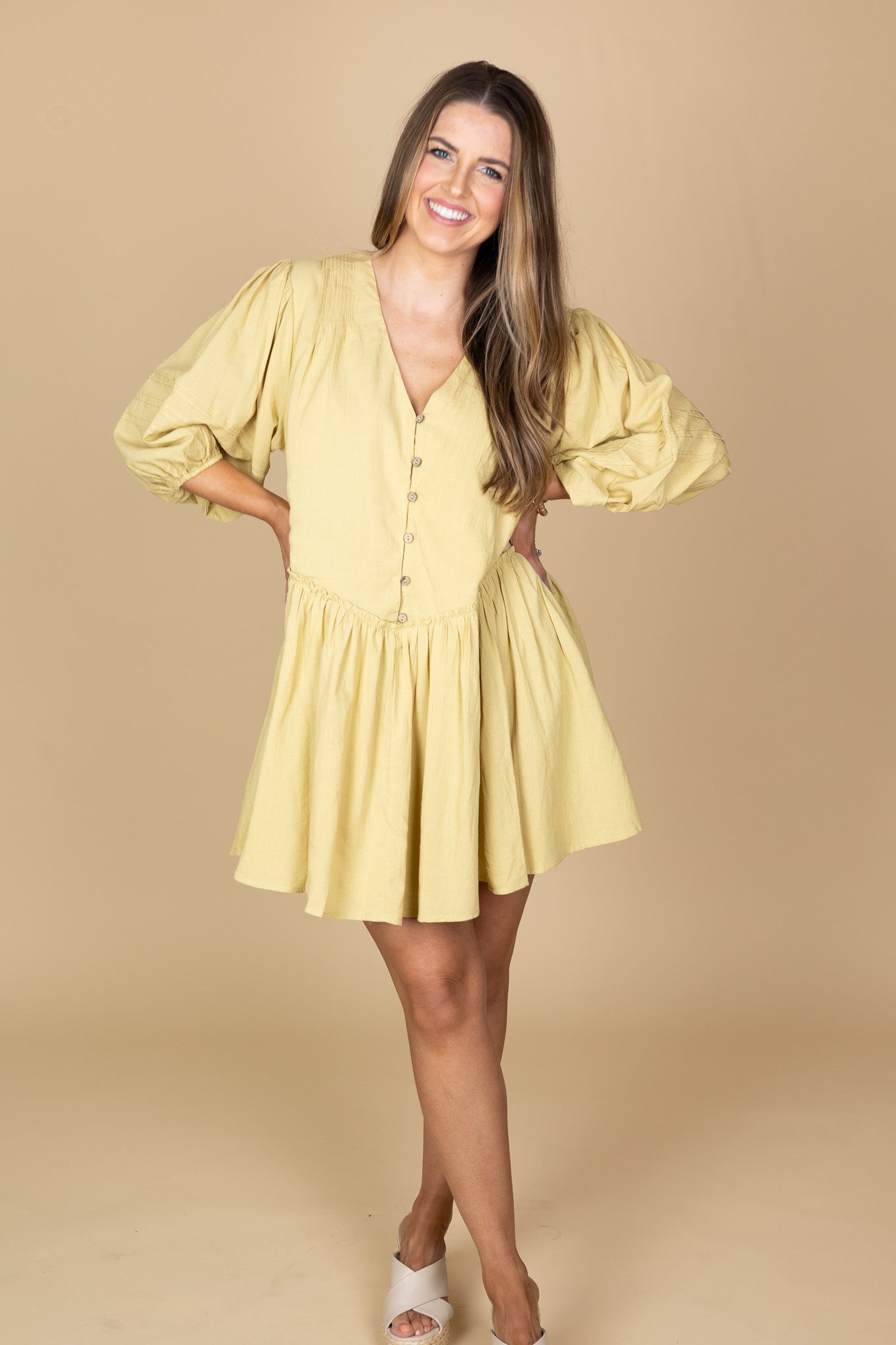 Kira Shift Dress | Matcha Green Ruffle Sleeve Dress | ShopELLX Small Kira Shift Dress | Matcha Green Ruffle Sleeve Dress | ShopELLX Small