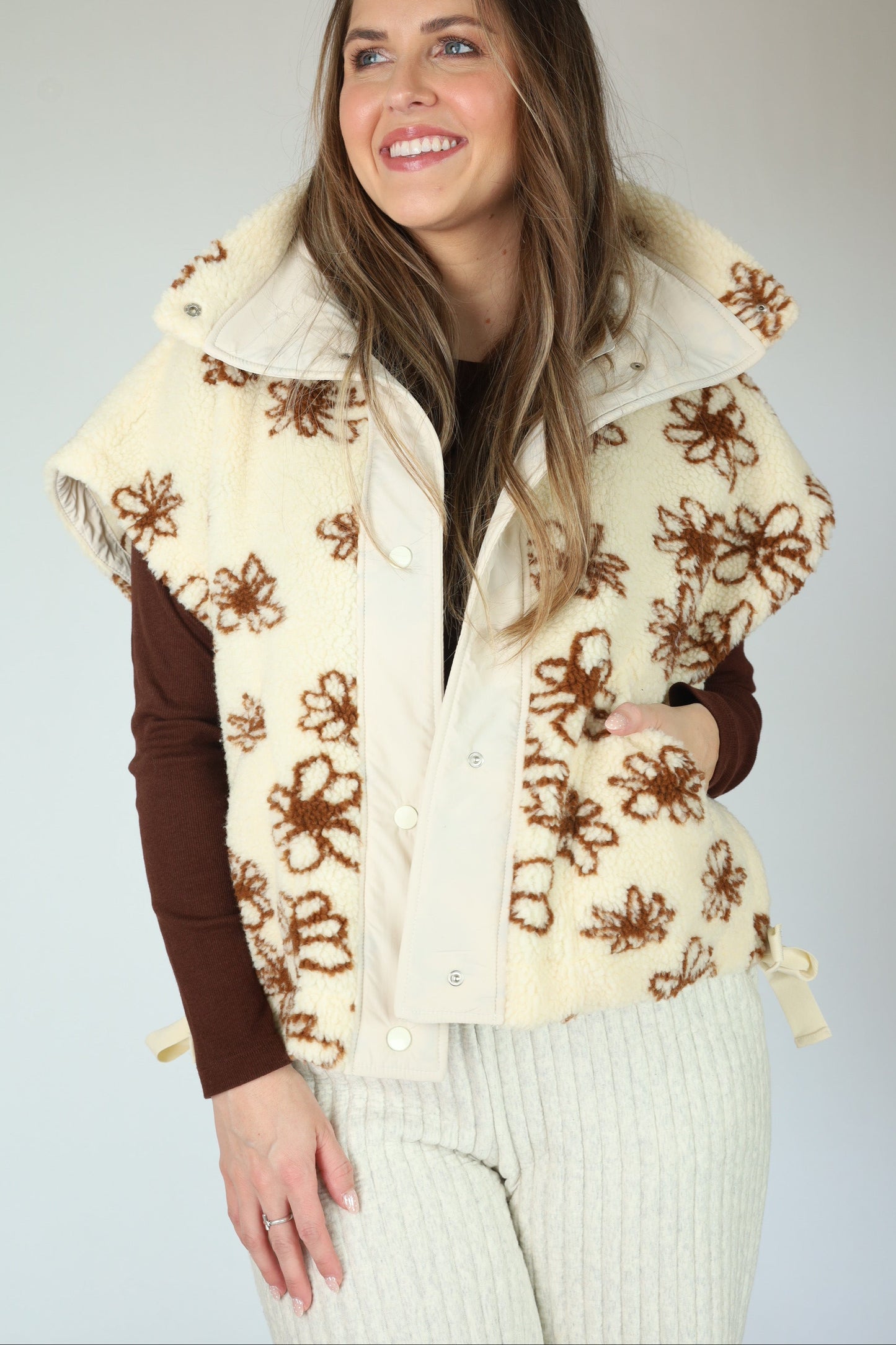Shaylie Floral Sherpa Vest