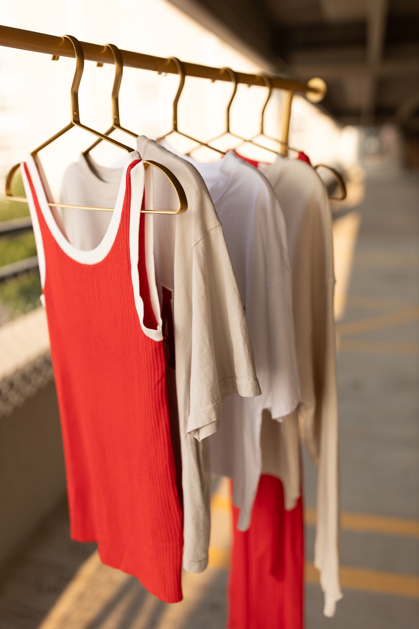 Red & White Ribbed Tank