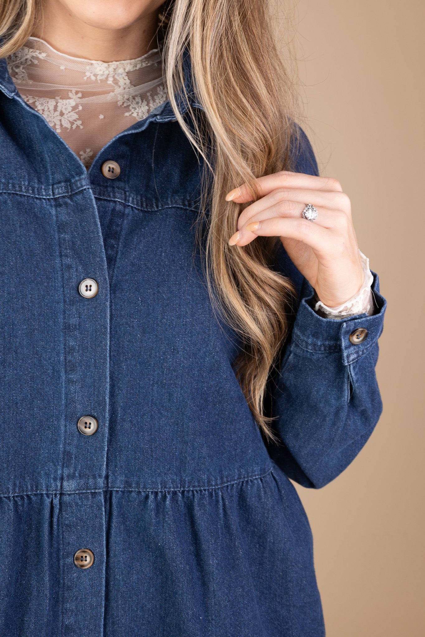 Amelia Jean Dress | Tiered Long Sleeve Denim Dress | ELLX Medium Amelia Jean Dress | Tiered Long Sleeve Denim Dress | ELLX Medium