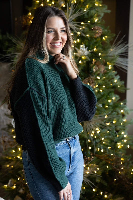 Kelly Colorblock Hunter Green and Black Sweater