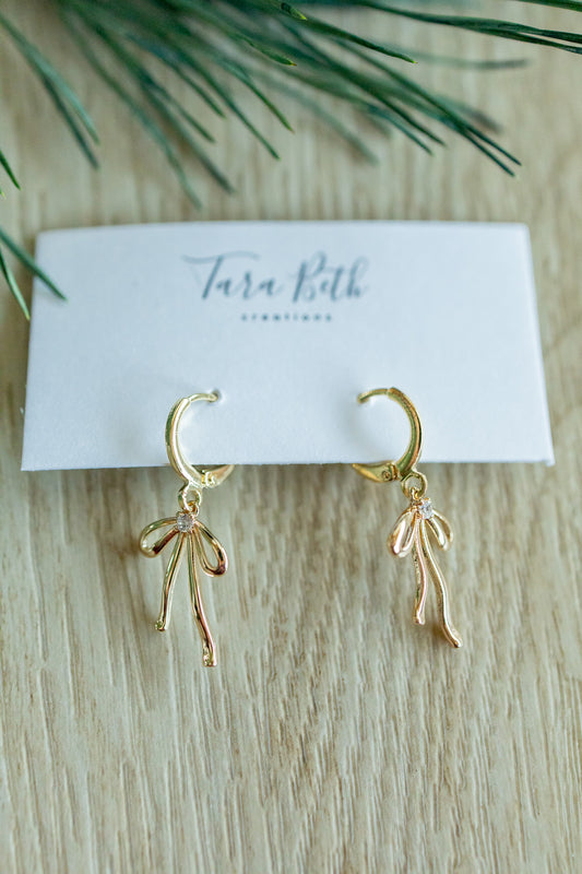 Gold Bow Drop Earrings