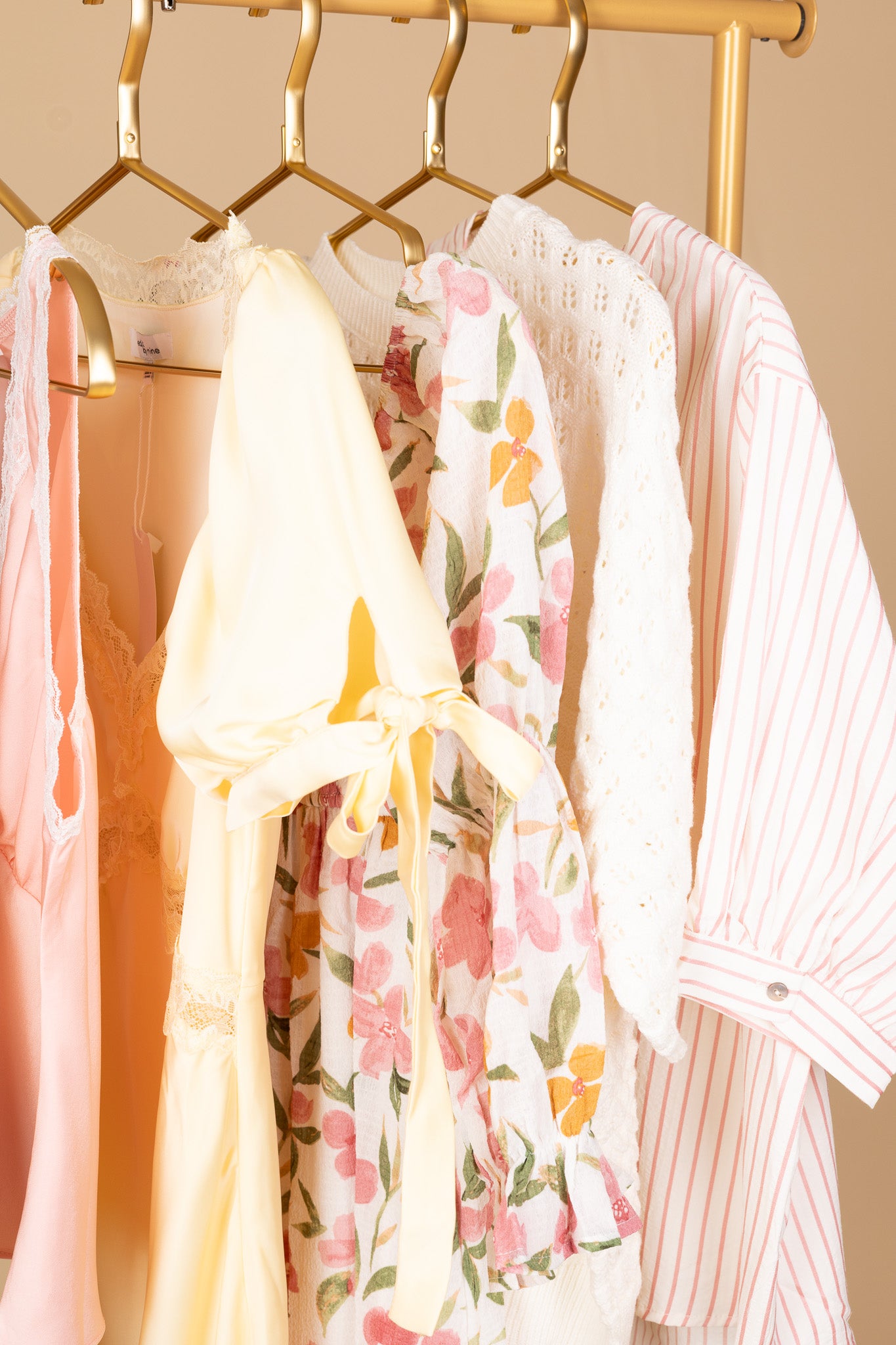 multiple view detail of Sutton Striped Button Up Blouse with pink stripes, puff sleeves, and a classic button-up design, perfect for work and casual wear.