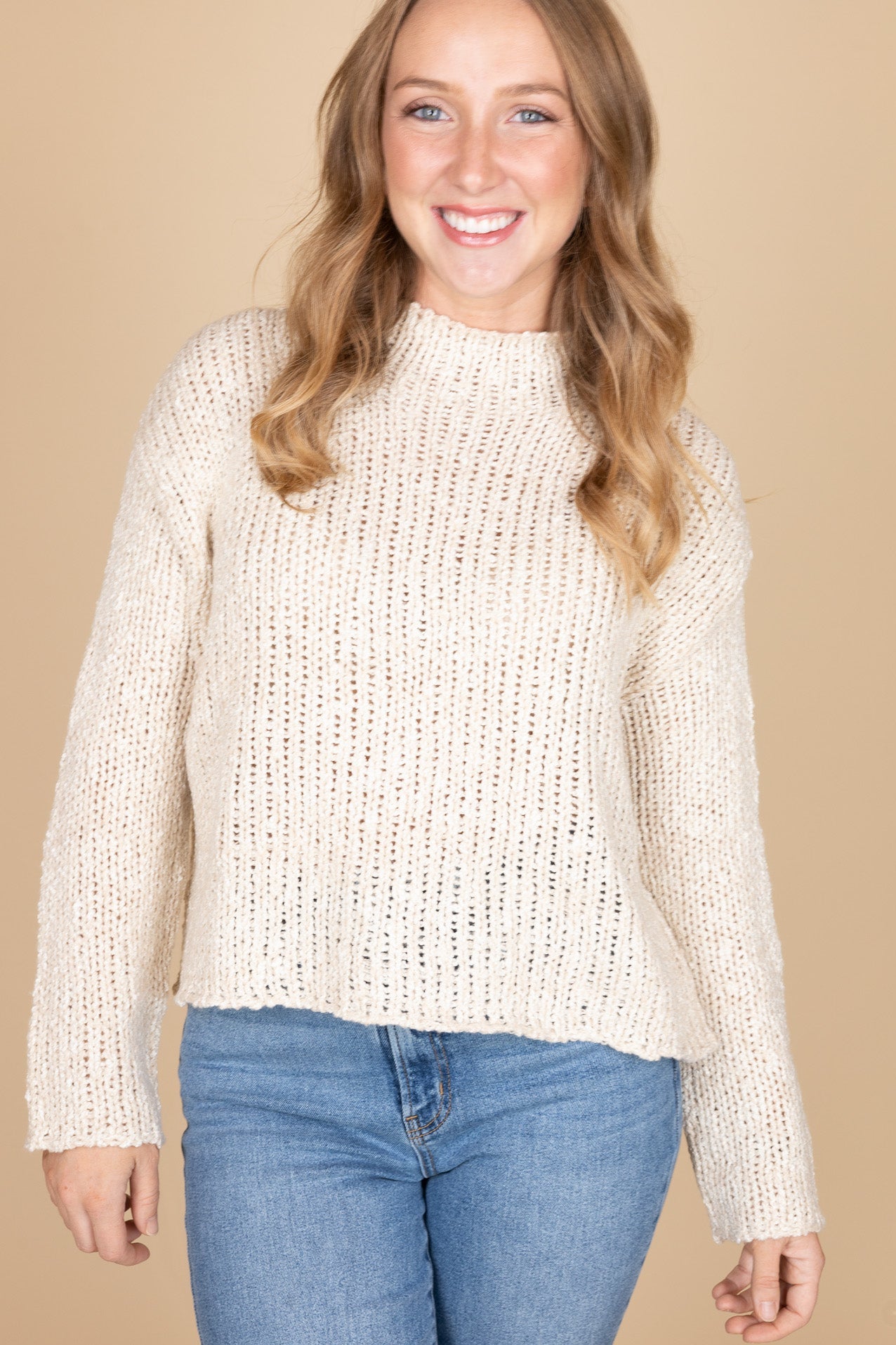 Women's Oat Crochet Sweater | Cozy Wide Sleeve Knit Top – ELLX