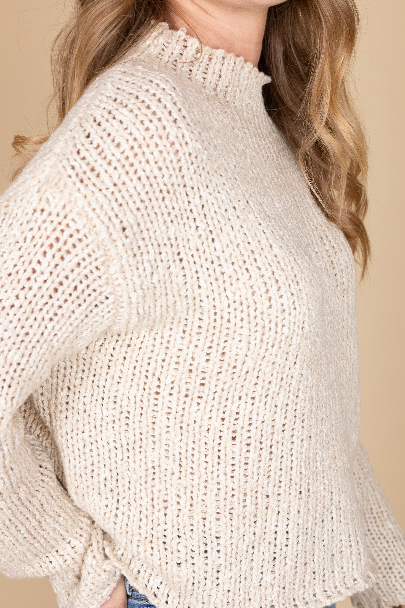Women's Oat Crochet Sweater | Cozy Wide Sleeve Knit Top – ELLX